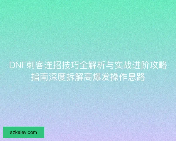 DNF刺客连招技巧全解析与实战进阶攻略指南深度拆解高爆发操作思路